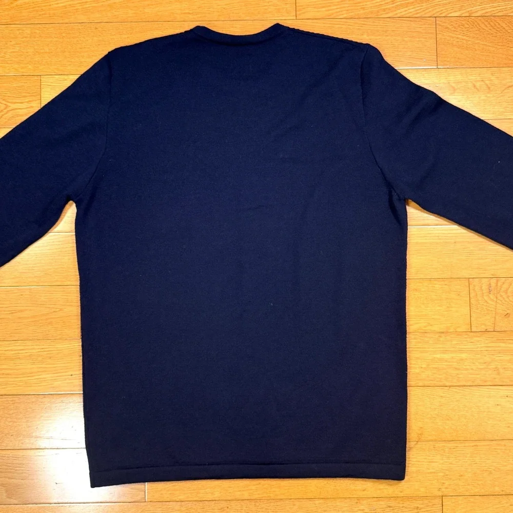 04651/‎ A Trip In A Bag Navy Merino Wool Crew Neck Pocket Sweater MEDIUM
